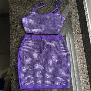 Hot & Delicious Purple Rhinestone Cami Top and Matching Skirt Small